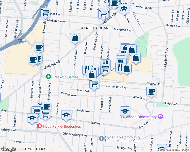 map of restaurants, bars, coffee shops, grocery stores, and more near 3730 Drakewood Drive in Cincinnati