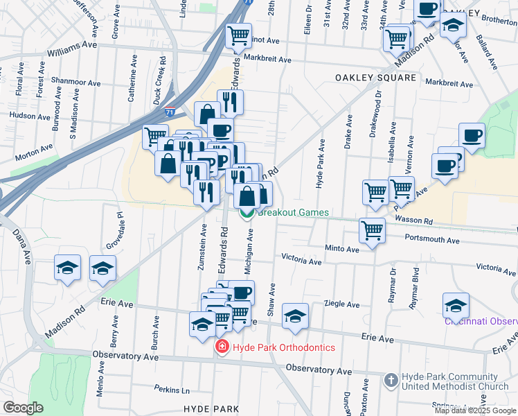 map of restaurants, bars, coffee shops, grocery stores, and more near 3710 Michigan Avenue in Cincinnati