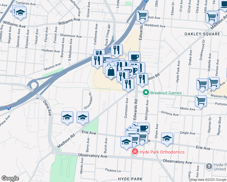 map of restaurants, bars, coffee shops, grocery stores, and more near 2692 Madison Road in Cincinnati