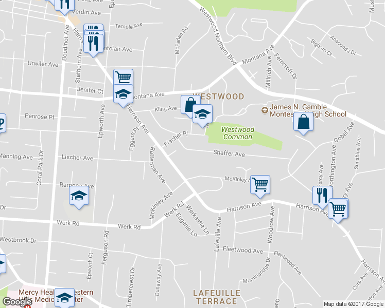 map of restaurants, bars, coffee shops, grocery stores, and more near 2858 Shaffer Avenue in Cincinnati