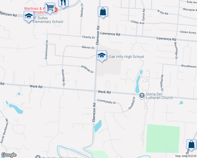 map of restaurants, bars, coffee shops, grocery stores, and more near 6058 Werk Road in Cincinnati