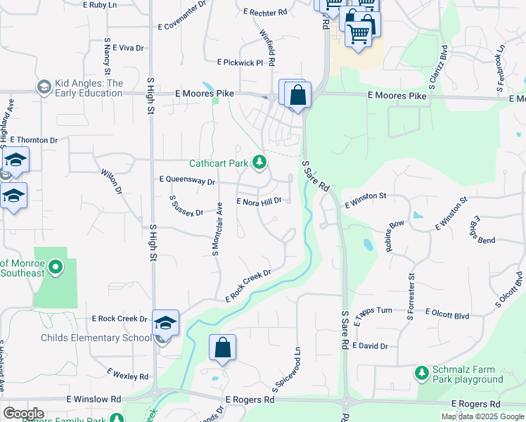 map of restaurants, bars, coffee shops, grocery stores, and more near 1902 South Hawksmoore Drive in Bloomington