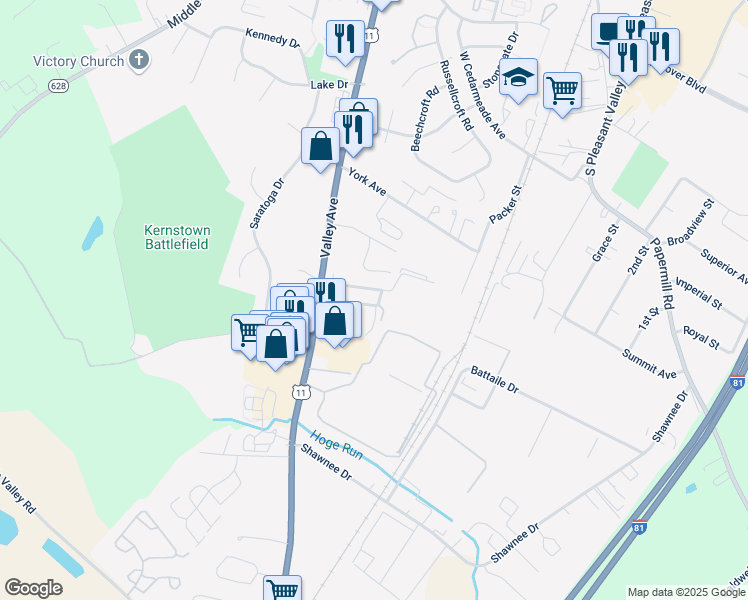 map of restaurants, bars, coffee shops, grocery stores, and more near 508 Monticello Street in Winchester