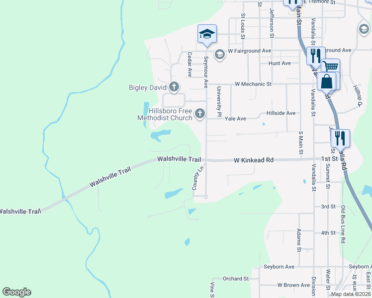 map of restaurants, bars, coffee shops, grocery stores, and more near 820 Edgewood Drive in Hillsboro