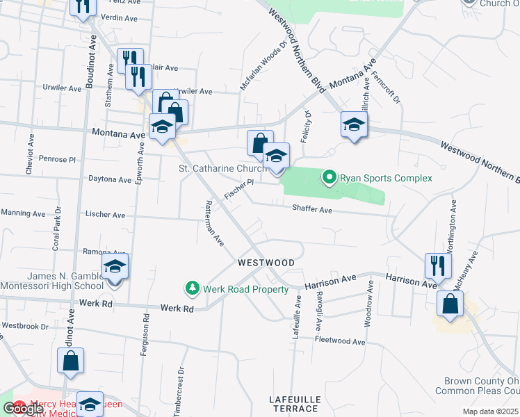 map of restaurants, bars, coffee shops, grocery stores, and more near 2861 Shaffer Avenue in Cincinnati