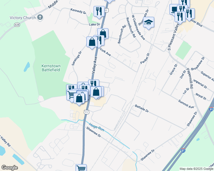 map of restaurants, bars, coffee shops, grocery stores, and more near 508 Monticello Street in Winchester
