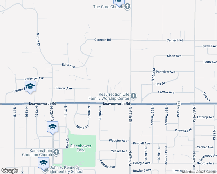 map of restaurants, bars, coffee shops, grocery stores, and more near 3212 North 68th Terrace in Kansas City