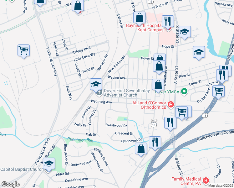 map of restaurants, bars, coffee shops, grocery stores, and more near 956 Janeka Lane in Dover