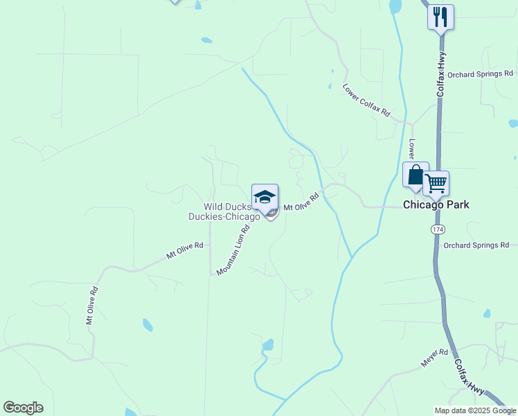 map of restaurants, bars, coffee shops, grocery stores, and more near Mount Olive Road & Mountain Lion Road in Grass Valley