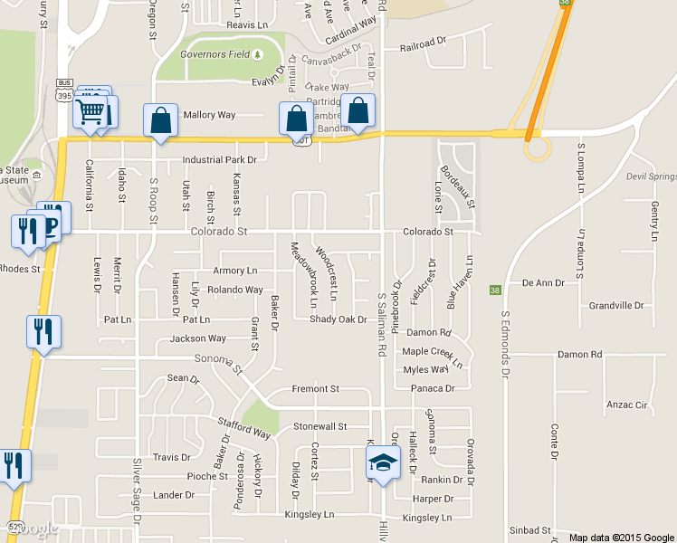 map of restaurants, bars, coffee shops, grocery stores, and more near 2471 Woodcrest Lane in Carson City