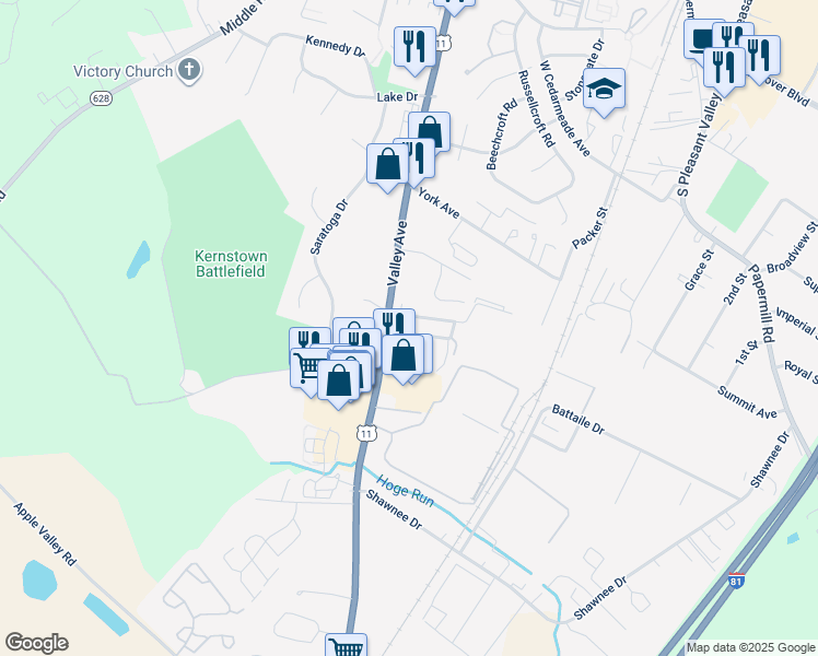 map of restaurants, bars, coffee shops, grocery stores, and more near 558 Armour Dale in Winchester