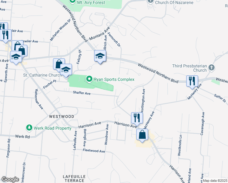 map of restaurants, bars, coffee shops, grocery stores, and more near 2686 Shaffer Avenue in Cincinnati