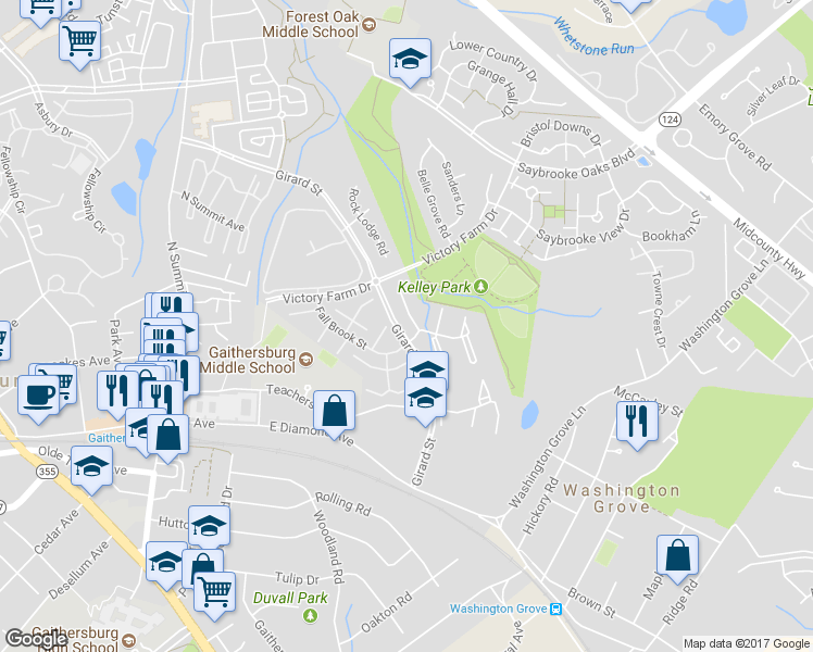 map of restaurants, bars, coffee shops, grocery stores, and more near 24 Anna Court in Gaithersburg