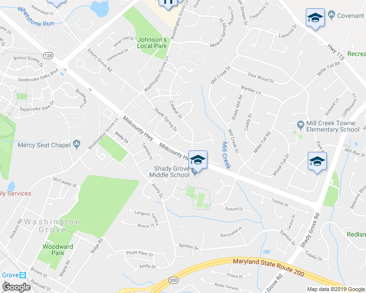 map of restaurants, bars, coffee shops, grocery stores, and more near 8216 Shady Spring Drive in Gaithersburg