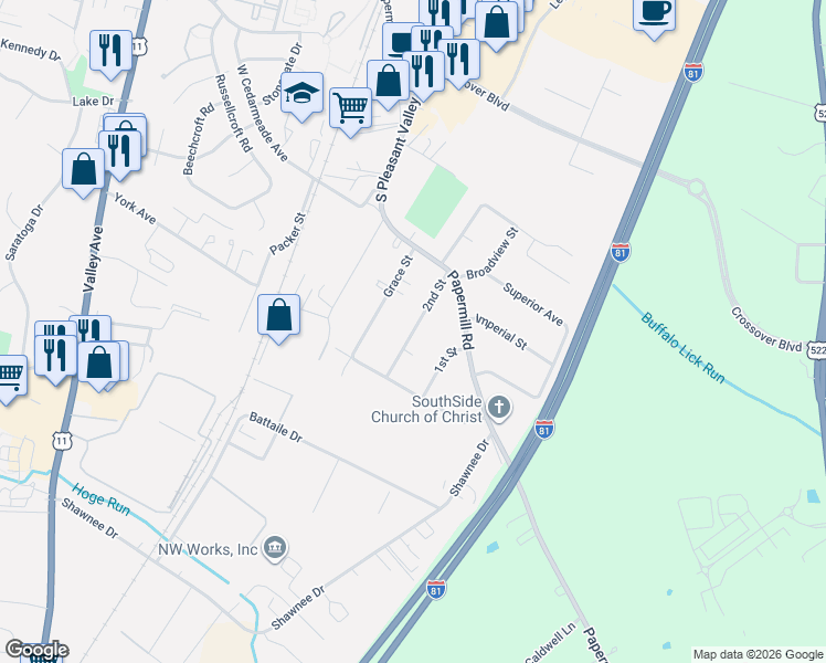 map of restaurants, bars, coffee shops, grocery stores, and more near 2937 2nd Street in Winchester