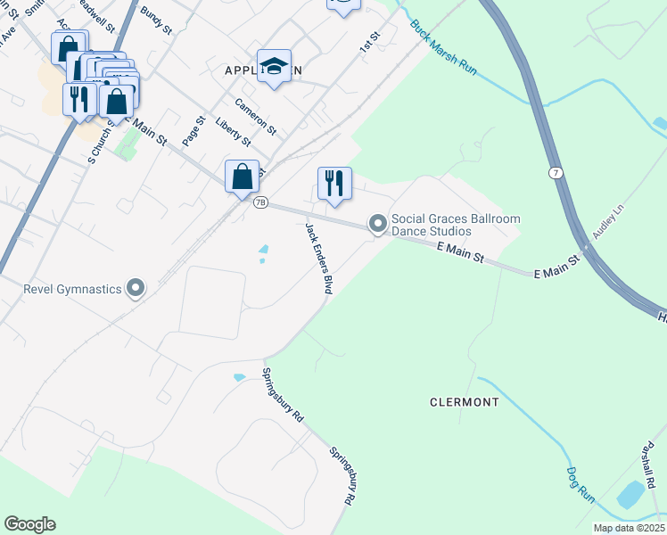 map of restaurants, bars, coffee shops, grocery stores, and more near 170 Deer Haven Lane in Bluemont