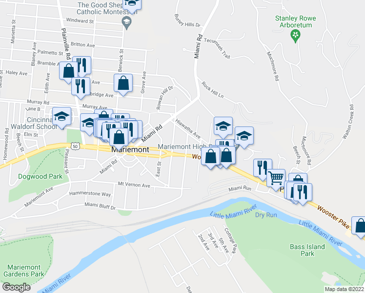 map of restaurants, bars, coffee shops, grocery stores, and more near 3825 Petoskey Avenue in Cincinnati