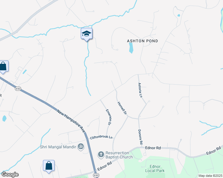 map of restaurants, bars, coffee shops, grocery stores, and more near Tucker Lane in Ashton-Sandy Spring