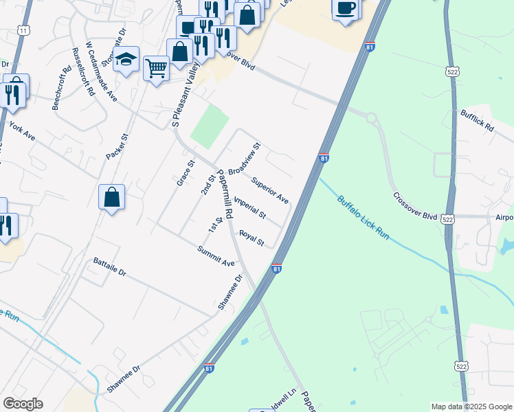 map of restaurants, bars, coffee shops, grocery stores, and more near 428 Imperial Street in Winchester