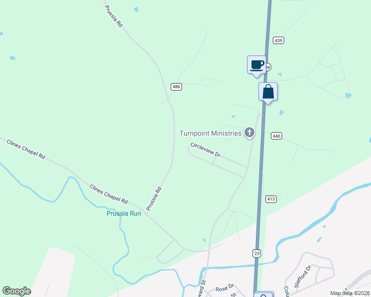 map of restaurants, bars, coffee shops, grocery stores, and more near 340 Prussia Road in Waverly