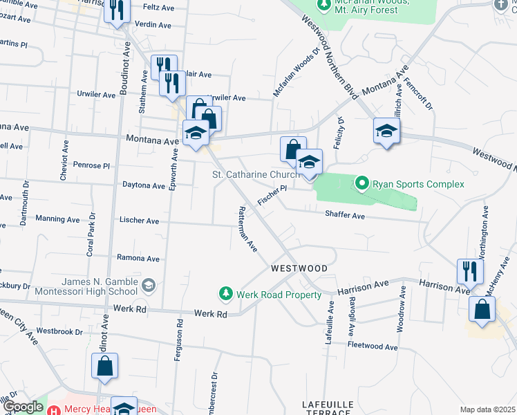 map of restaurants, bars, coffee shops, grocery stores, and more near in Cincinnati