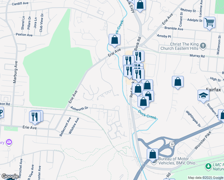 map of restaurants, bars, coffee shops, grocery stores, and more near 11 Forest Hills Drive in Cincinnati