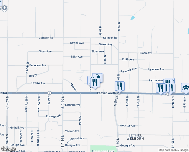 map of restaurants, bars, coffee shops, grocery stores, and more near 3231 North 61st Street in Kansas City