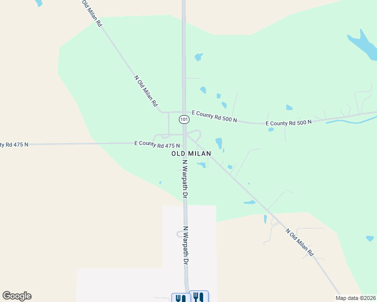 map of restaurants, bars, coffee shops, grocery stores, and more near 4778 Indiana 101 in Milan