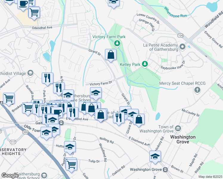 map of restaurants, bars, coffee shops, grocery stores, and more near 516 Carousel Court in Gaithersburg