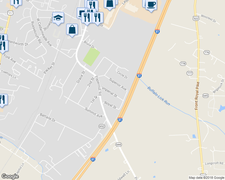 map of restaurants, bars, coffee shops, grocery stores, and more near 428 Imperial Street in Winchester