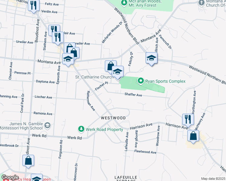 map of restaurants, bars, coffee shops, grocery stores, and more near 2854 Shaffer Avenue in Cincinnati