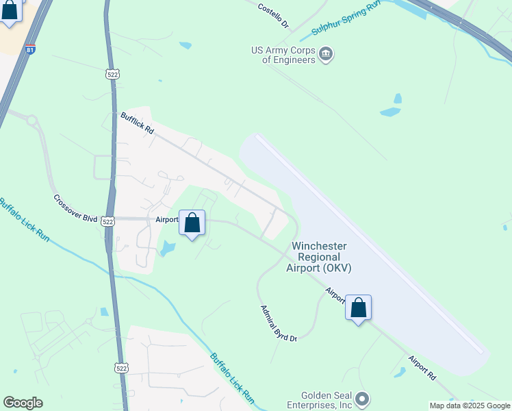 map of restaurants, bars, coffee shops, grocery stores, and more near 382 Bufflick Road in Winchester