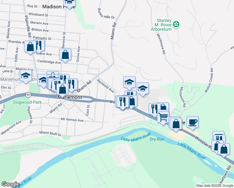 map of restaurants, bars, coffee shops, grocery stores, and more near 3902 Pocahontas Avenue in Cincinnati