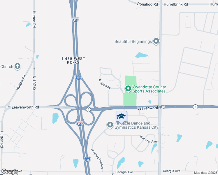 map of restaurants, bars, coffee shops, grocery stores, and more near 3212 North 103rd Terrace in Kansas City