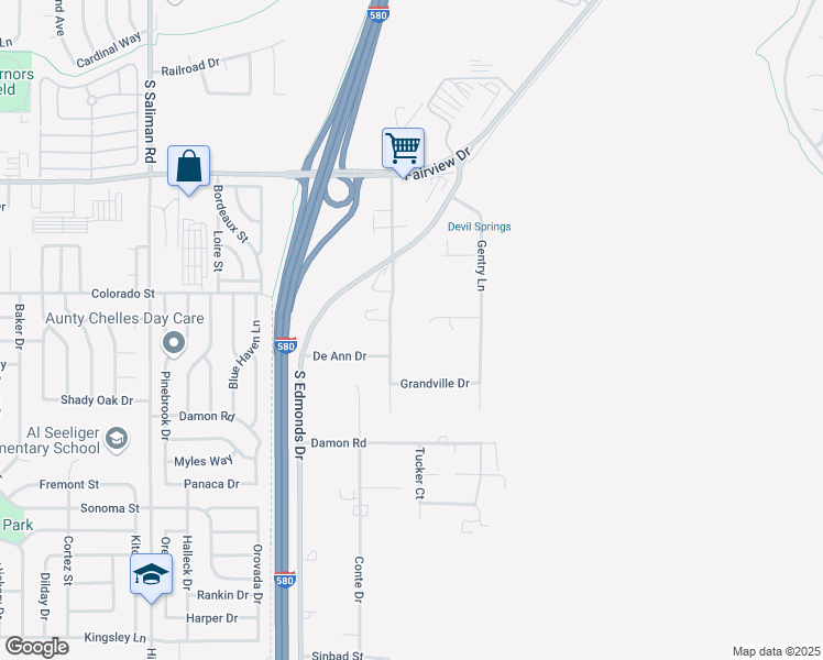 map of restaurants, bars, coffee shops, grocery stores, and more near 2425 South Lompa Lane in Carson City