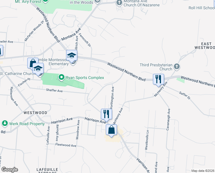 map of restaurants, bars, coffee shops, grocery stores, and more near 3216 Gobel Avenue in Cincinnati