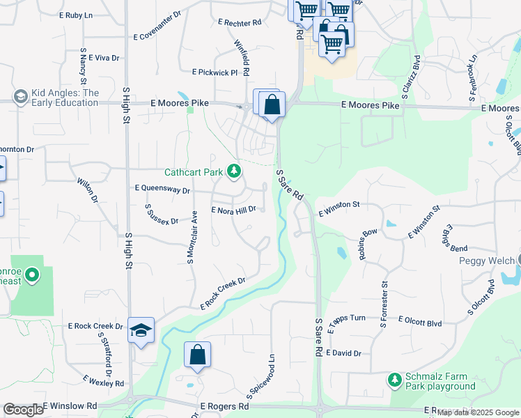 map of restaurants, bars, coffee shops, grocery stores, and more near 2698 East Nora Hill Drive in Bloomington