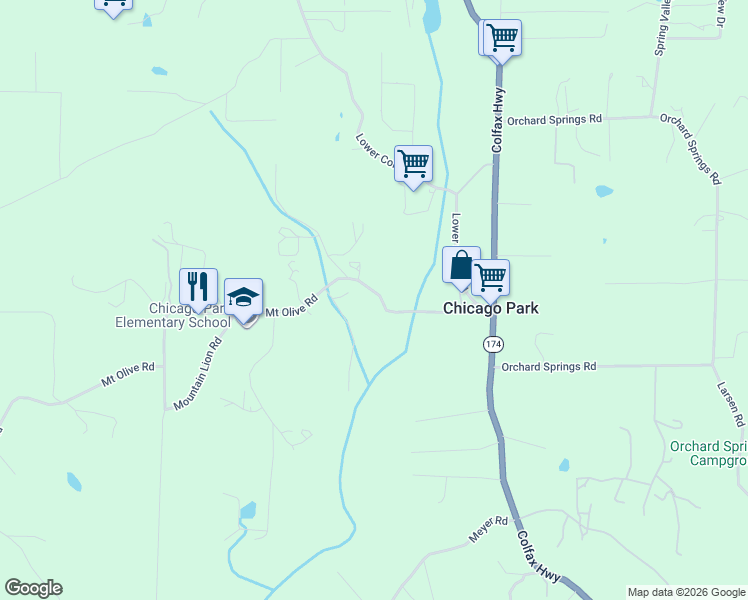 map of restaurants, bars, coffee shops, grocery stores, and more near 16055 Mount Olive Road in Grass Valley