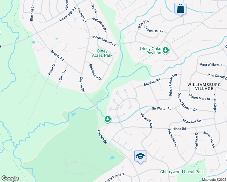 map of restaurants, bars, coffee shops, grocery stores, and more near 4544 Boastfield Lane in Olney