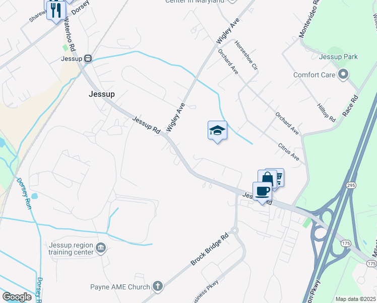 map of restaurants, bars, coffee shops, grocery stores, and more near 2900 Elementary School Lane in Jessup