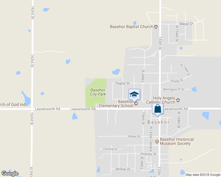 map of restaurants, bars, coffee shops, grocery stores, and more near 3200 North 157th Terrace in Basehor