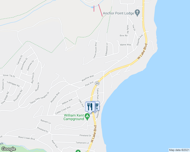 map of restaurants, bars, coffee shops, grocery stores, and more near 1465 Washoe Way in Tahoe City