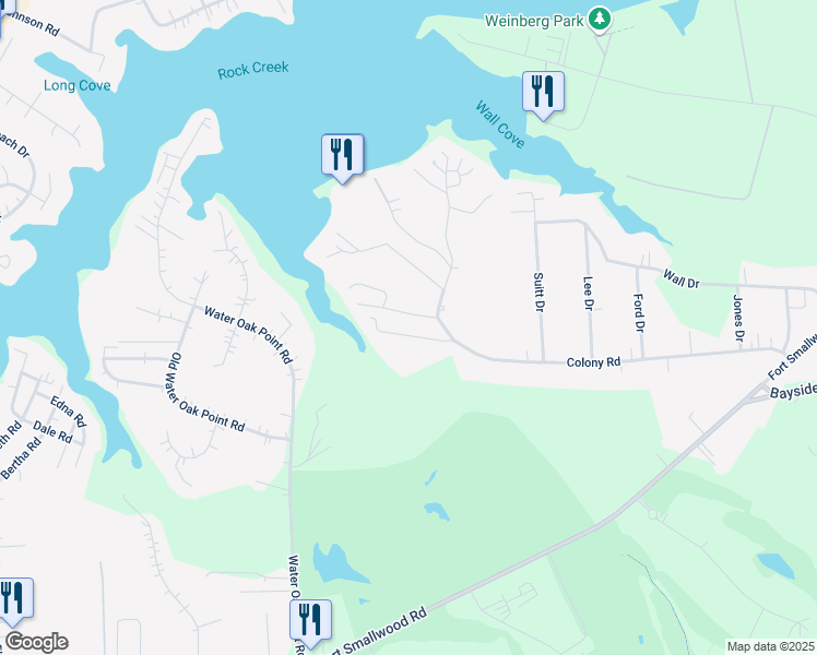 map of restaurants, bars, coffee shops, grocery stores, and more near 1451 Brewer Neck Road in Pasadena