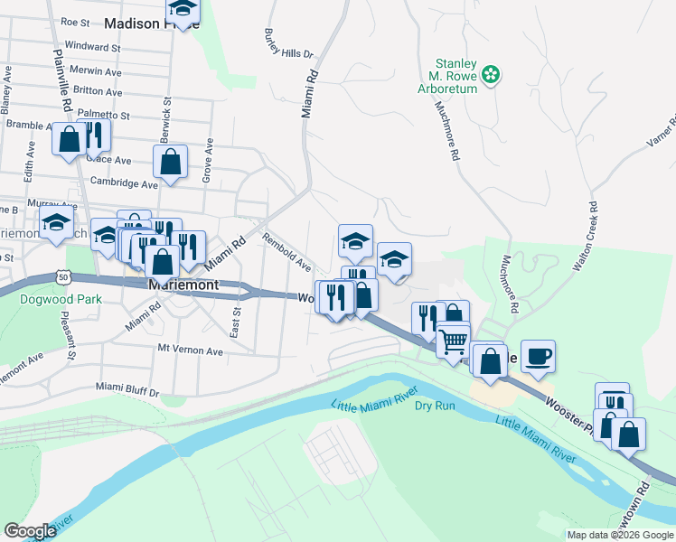 map of restaurants, bars, coffee shops, grocery stores, and more near 3902 Pocahontas Avenue in Cincinnati