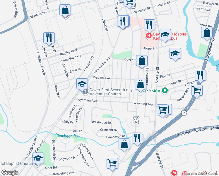 map of restaurants, bars, coffee shops, grocery stores, and more near 938 Westview Terrace in Dover