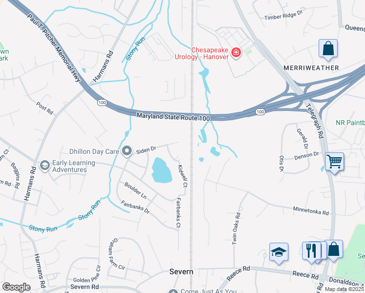map of restaurants, bars, coffee shops, grocery stores, and more near 7753 Siden Drive in Hanover
