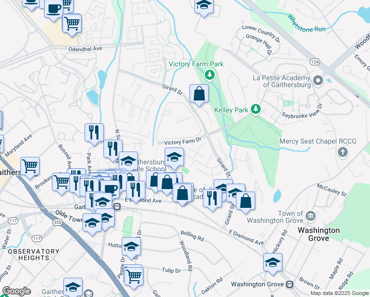 map of restaurants, bars, coffee shops, grocery stores, and more near 420 Carousel Court in Gaithersburg