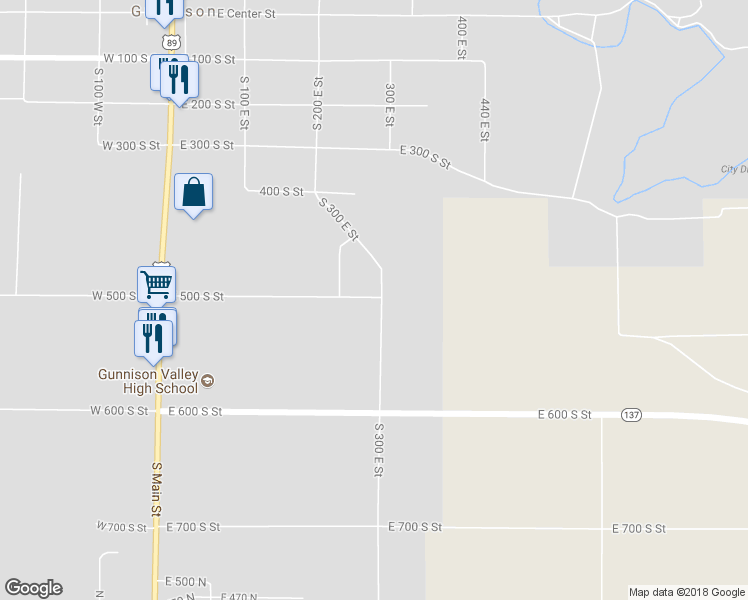 map of restaurants, bars, coffee shops, grocery stores, and more near 27 East 500 South Street in Gunnison