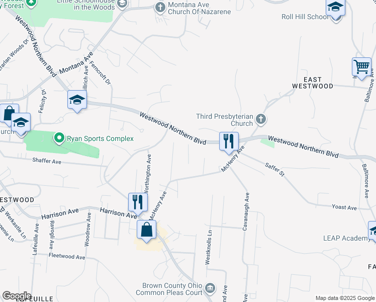map of restaurants, bars, coffee shops, grocery stores, and more near 2459 Westwood Northern Boulevard in Cincinnati