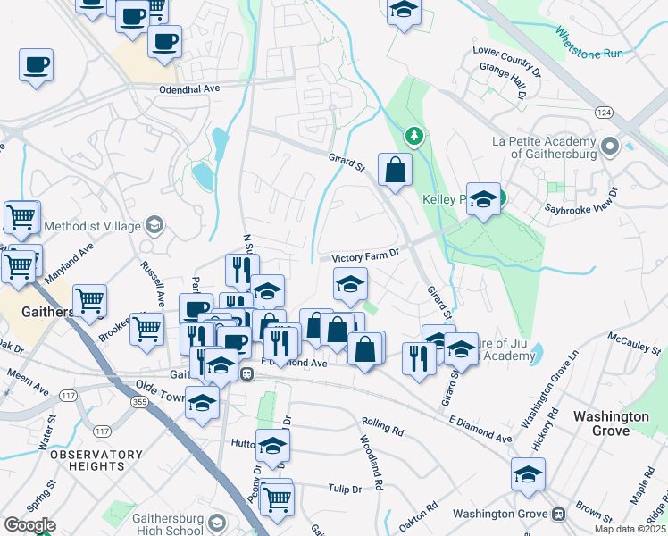 map of restaurants, bars, coffee shops, grocery stores, and more near 429 Sternwheeler Court in Gaithersburg